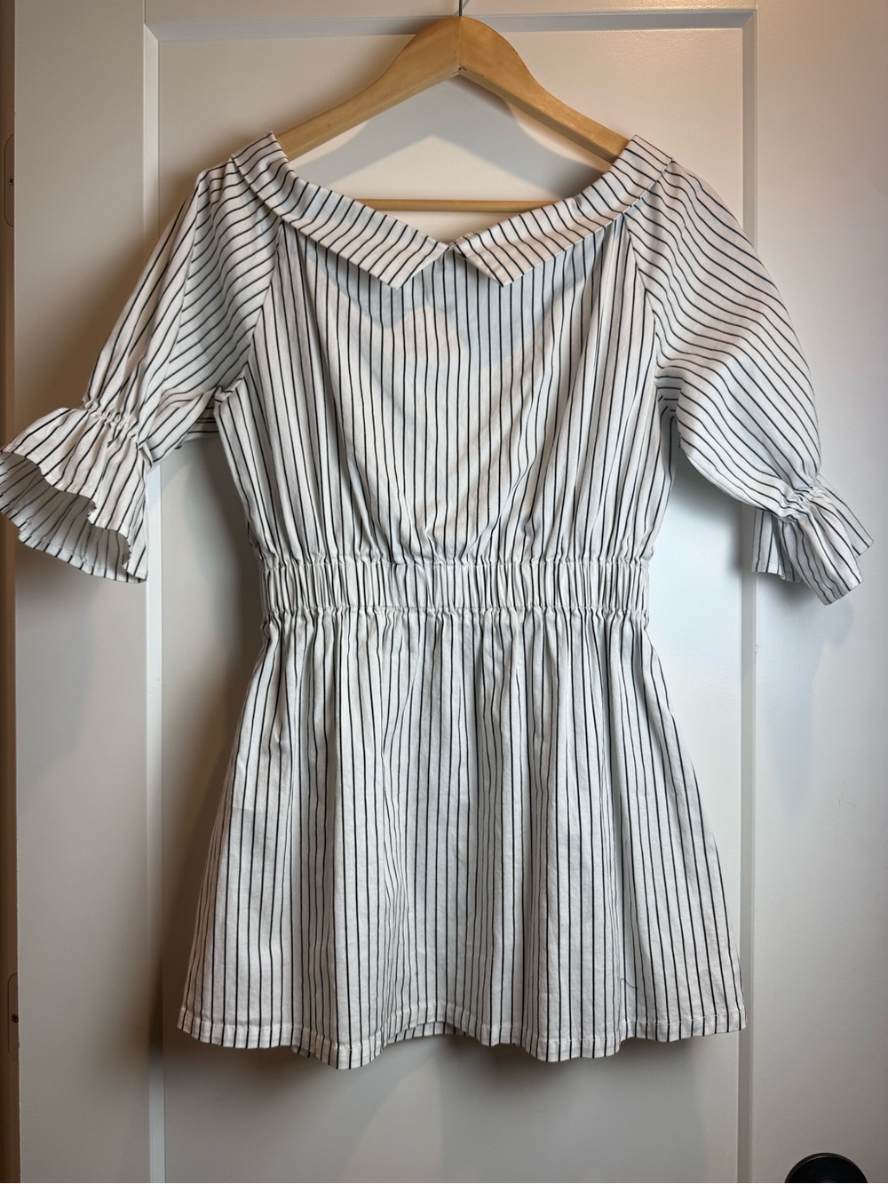 Chicwish White and Black Striped Off-Shoulder Summer Dress Size S/M